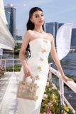  Váy trắng cúp ngực phối nút vàng DANGHOANG 