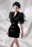  Váy vest đen ngắn tay phối lông JADEITE TH 