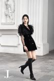  Váy vest đen ngắn tay phối lông JADEITE TH 