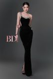  Váy đen dài chéo dây 1 bên vai khoét eo BANDAGE DRESS 