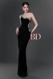  Váy đen dài chéo dây 1 bên vai khoét eo BANDAGE DRESS 