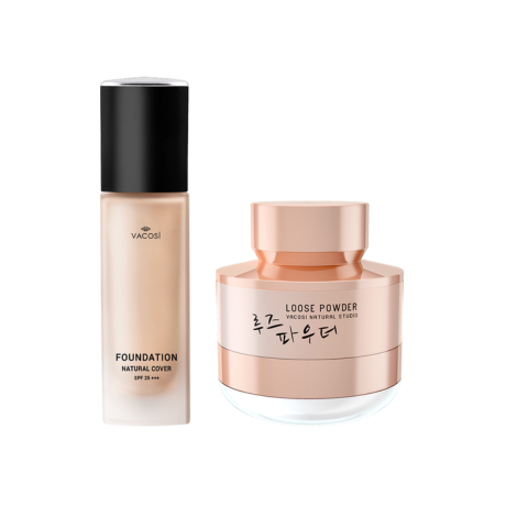 Vacosi Kem Nền #30 Pure Beige Tặng Phấn Phủ Natural Cover Oil-Free Foundation SPF25+++ 30ml + Loose Powder 12g