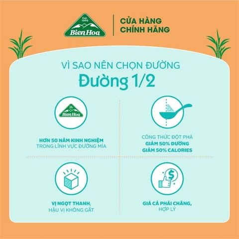  Combo 3 túi Đường 1/2 Giảm 50% Calo Biên Hòa 500gr/túi 