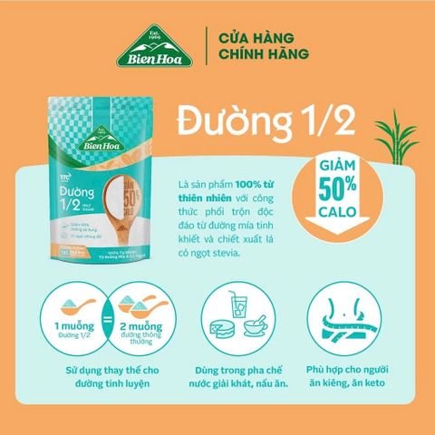  Combo 3 túi Đường 1/2 Giảm 50% Calo Biên Hòa 500gr/túi 