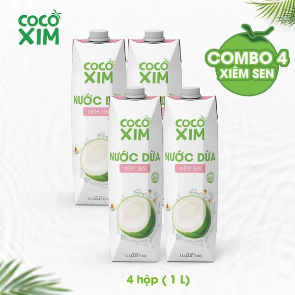  Combo 4 hộp nước dừa xiêm sen Cocoxim 1000ml/hộp 