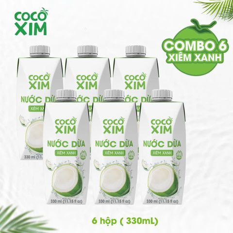  COMBO 6 HỘP Nước dừa đóng hộp Cocoxim Xanh 330ml/ Hộp 