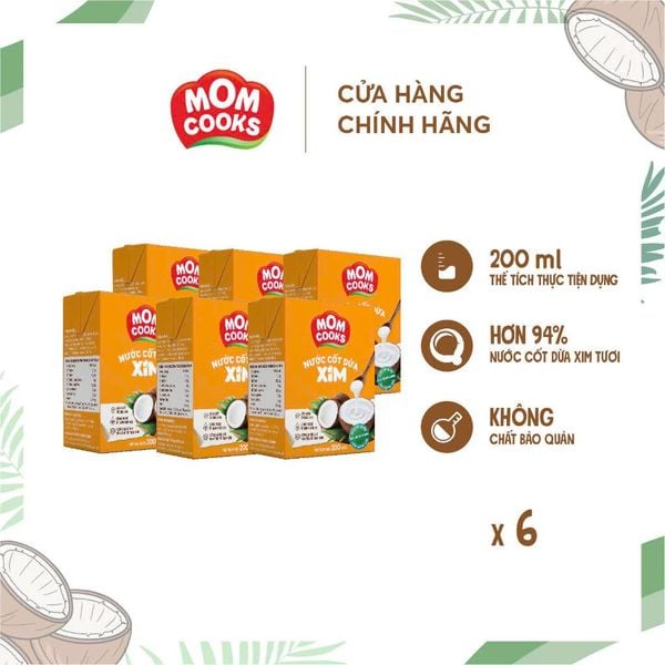  Combo 6 Hộp Nước Cốt Dừa Mom Cooks 200ml/Hộp 