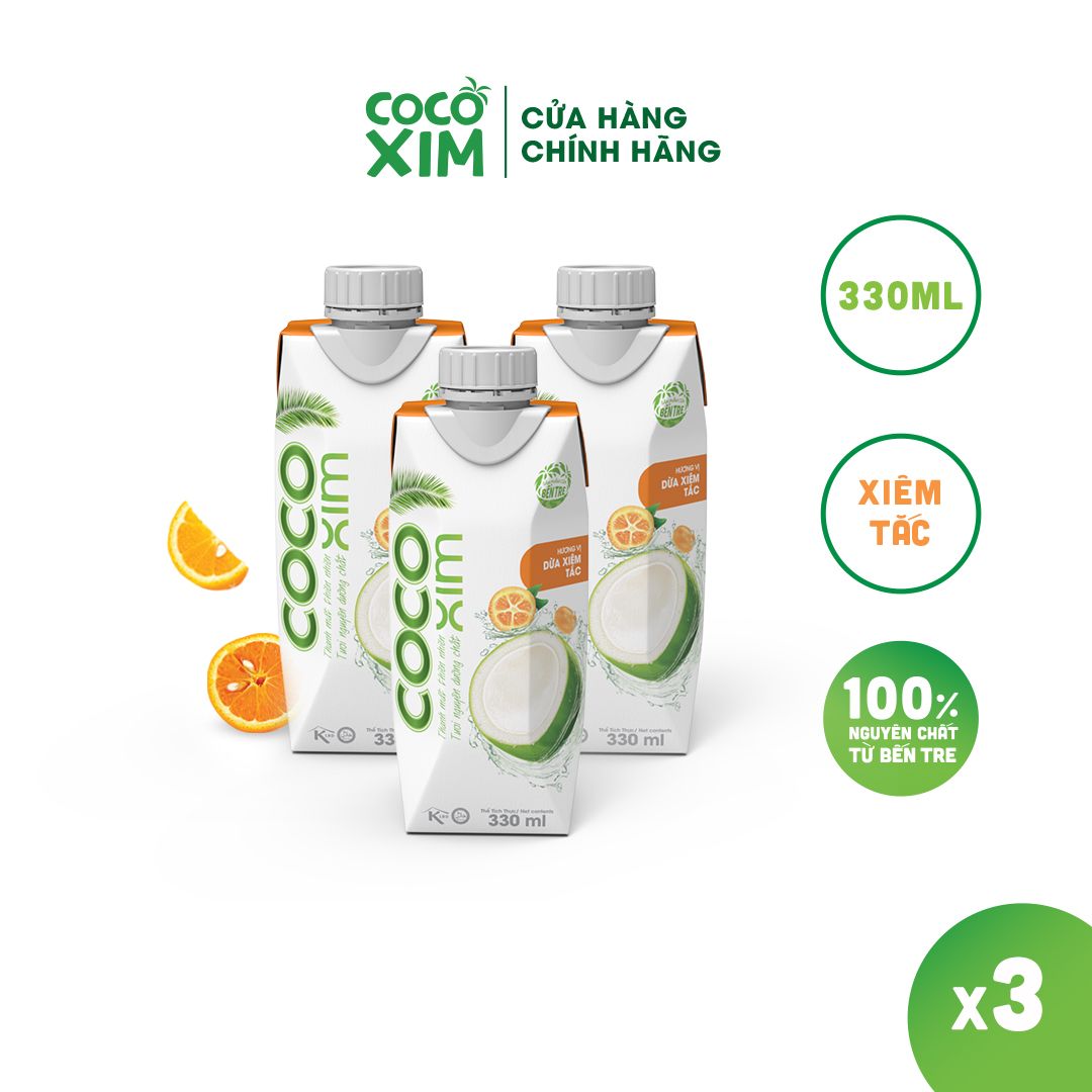  Combo 3 Hộp Nước dừa đóng hộp Cocoxim Tắc 330ml/Hộp 