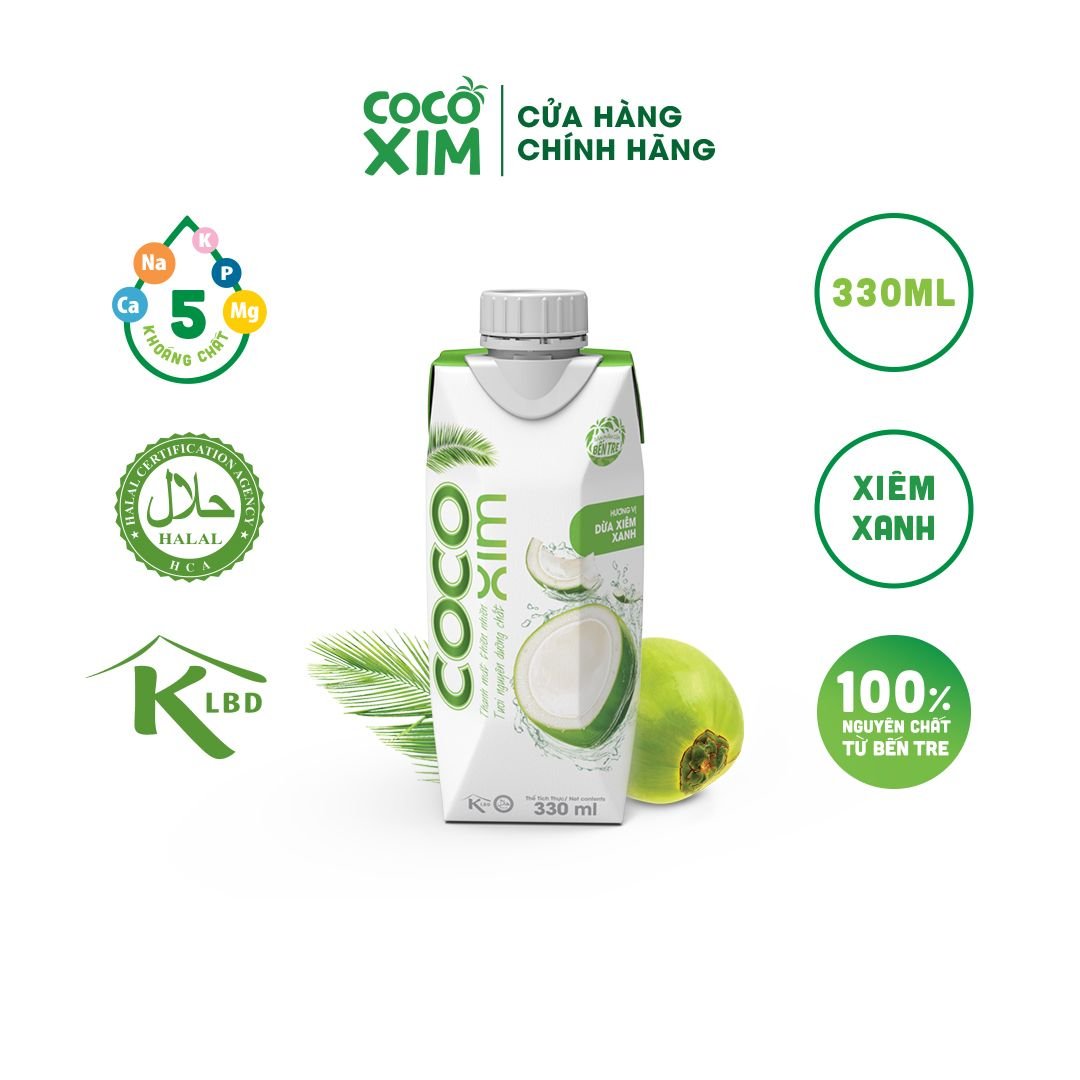  Nước dừa đóng hộp Cocoxim Xanh 330ml/hộp 
