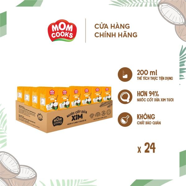  Khay 24 hộp Nước Cốt Dừa XIM - Mom Cooks 200ml/hộp 