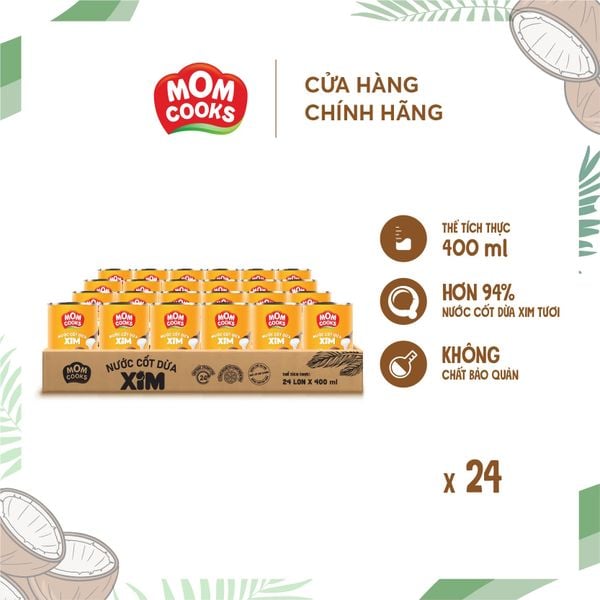  Khay 24 lon Nước Cốt Dừa XIM - Mom Cooks 400ml/lon 