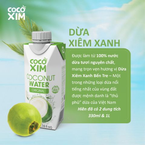  Nước dừa đóng hộp Cocoxim Xanh 330ml/hộp 