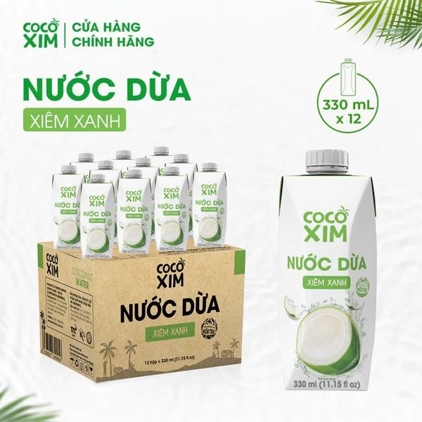  Thùng 12 Hộp Nước dừa đóng hộp Cocoxim Xanh 330ml/Hộp 
