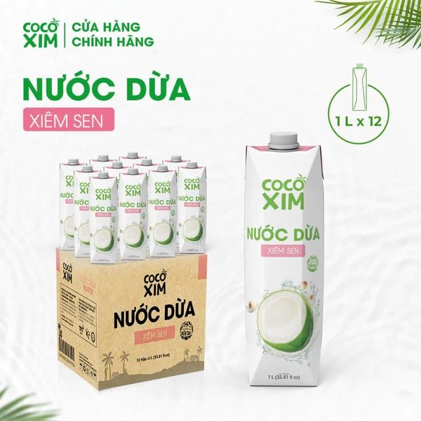  Thùng 12 Hộp Nước dừa đóng hộp Cocoxim Sen 1000ml/Hộp 