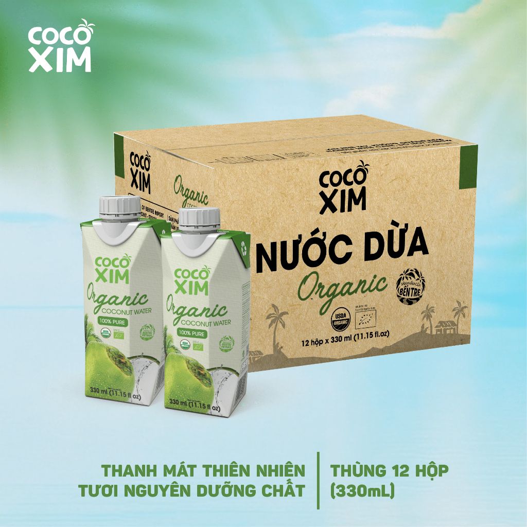  Thùng 12 Hộp Nước dừa đóng hộp Cocoxim Organic 330ml/Hộp 