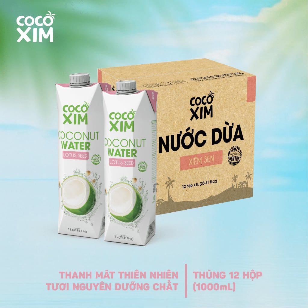  Thùng 12 Hộp Nước dừa đóng hộp Cocoxim Sen 1000ml/Hộp 