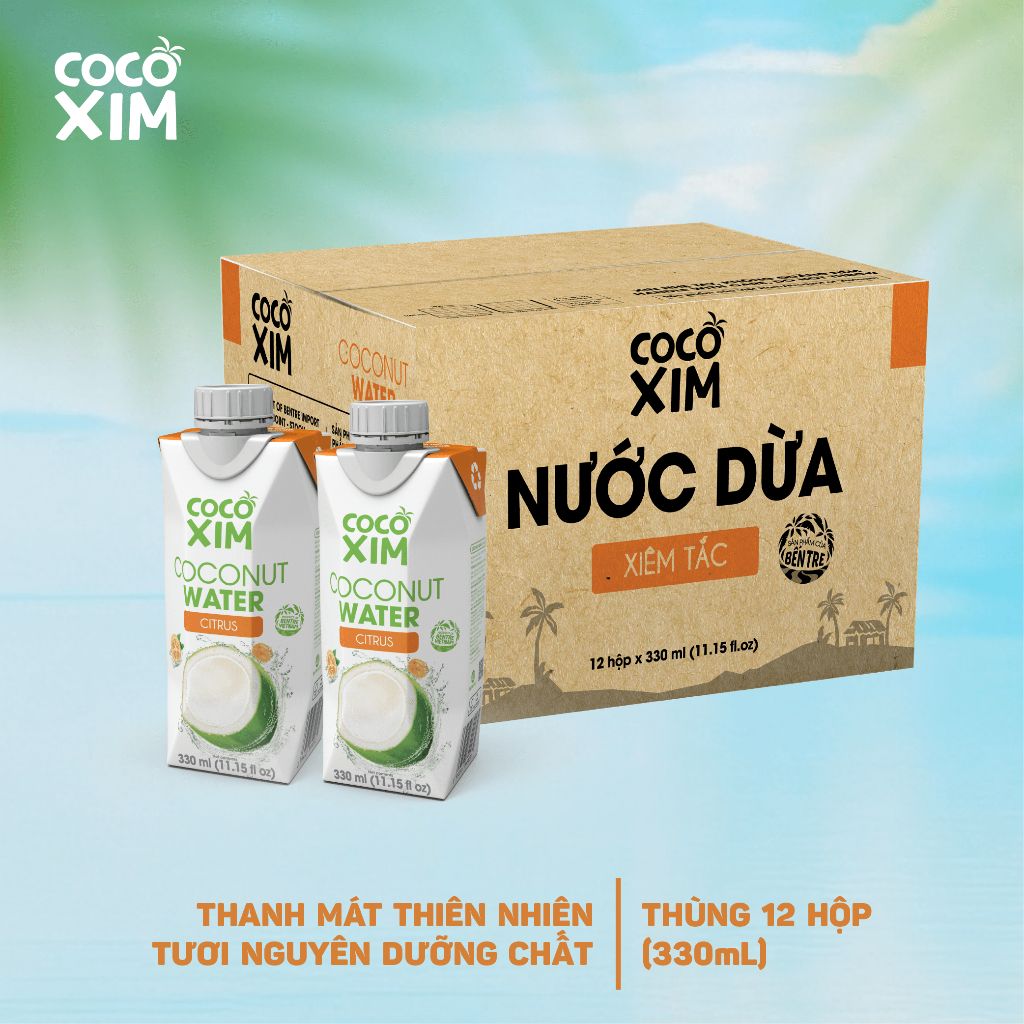  Thùng 12 Hộp Nước dừa đóng hộp Cocoxim Tắc 330ml/Hộp 