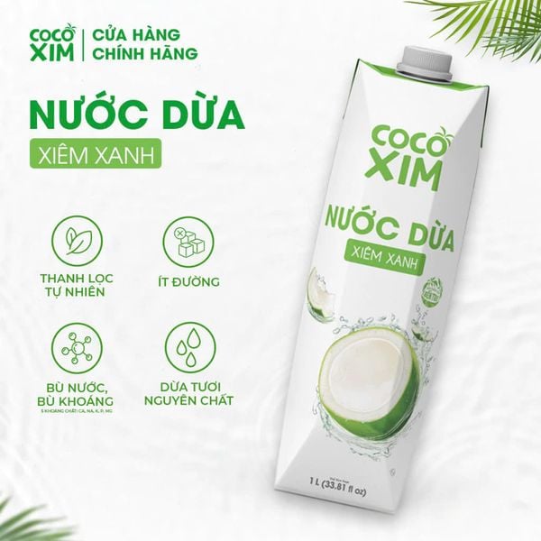  COMBO 2 Hộp Nước dừa Cocoxim đóng hộp Cocoxim Xanh dung tích 1000ml/Hộp 