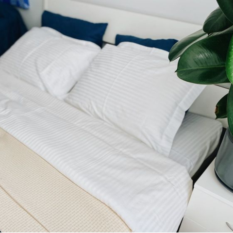 Chăn ga gối khách sạn trắng sọc 3cm - C50/T50 250TC
