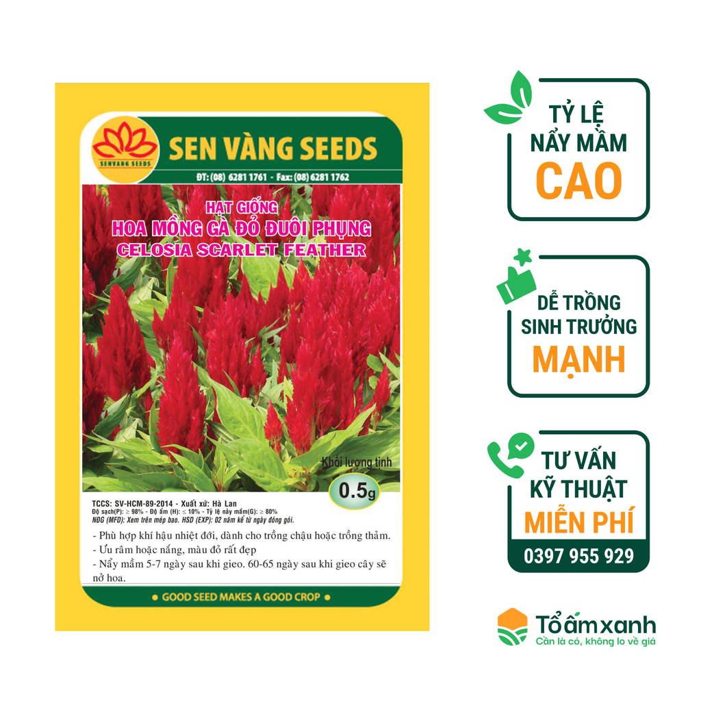 Hạt Giống Hoa Mồng Gà Đuôi Phụng -  Sen Vàng - 15 hạt