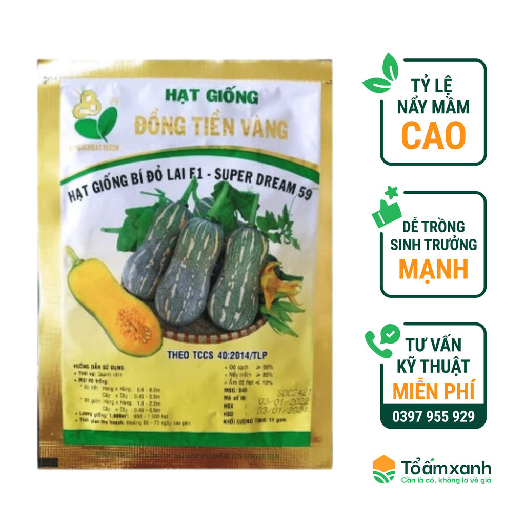 Hạt Giống Bí Đỏ Lai F1 SUPER DREAM 59 - Đồng Tiền Vàng - Năng Xuất Cao