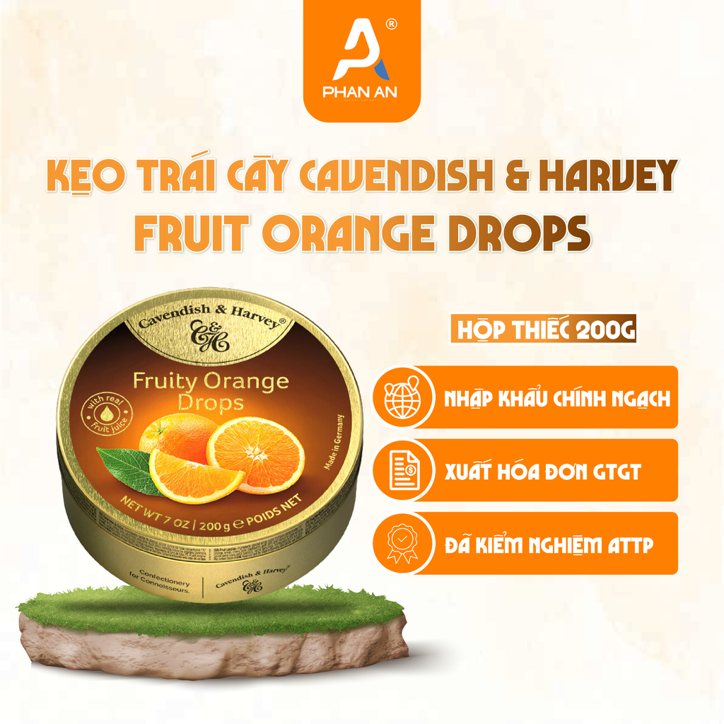 Kẹo Trái Cây Vị Cam Cavendish & Harvey Hộp Thiếc 200g - Phan An