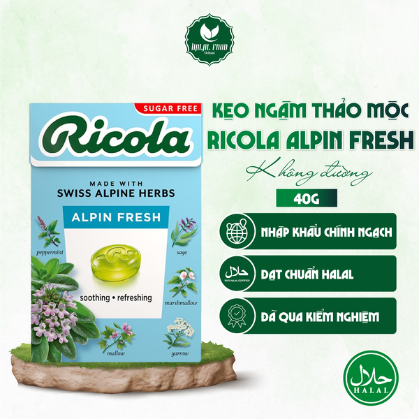 Kẹo Ngậm Thảo Mộc Ricola Alpin Fresh Không Đường 40g - Halal Food Việt Nam