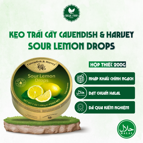 Kẹo Trái Cây Vị Chanh Cavendish & Harvey Hộp Thiếc 200g - Halal Food Việt Nam