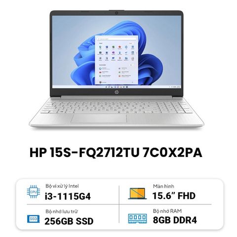  Laptop HP 15s-fq2712TU 7C0X2PA (Core™ i3-1115G4 | 8GB | 256GB | UHD Graphics | 15.6 inch FHD | Windows 11 | Natural Silver) 