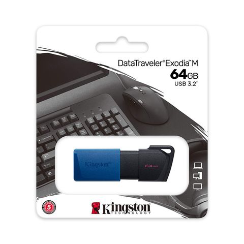  USB KINGSTON 64GB DATATRAVELER EXODIA M DTXM/64GB (USB 3.2 GEN1), MÀU ĐEN PHA XANH DƯƠNG 