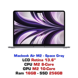  Macbook Air M2 8GPU 16GB 256GB - Space Grey 