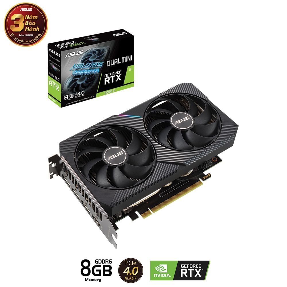 Card màn hình ASUS Dual GeForce RTX 3060 Ti Mini 8GB V2 (DUAL-RTX3060TI-8G-MINI-V2)