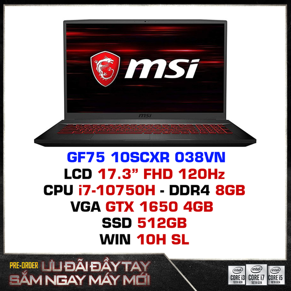  Laptop Gaming MSI GF75 Thin 10SCXR 038VN 