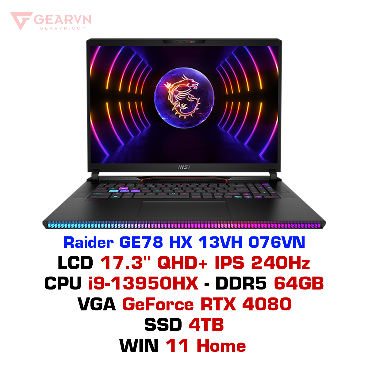 Laptop gaming MSI Raider GE78 HX 13VH 076VN chính hãng – GEARVN.COM