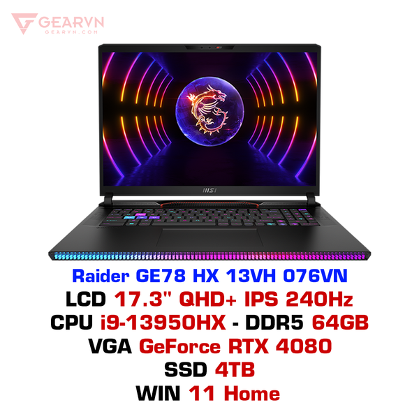  Laptop gaming MSI Raider GE78 HX 13VH 076VN 