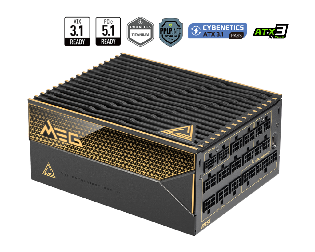 Nguồn máy tính MSI MEG AI1600T PCIE5 - 80 Plus Titanium (1600W)