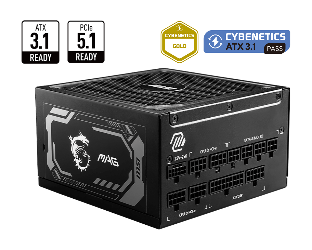 Nguồn Máy Tính Msi Mag A1250Gl Pcie5 - 80 Plus Gold - Full Modular (1250W)
