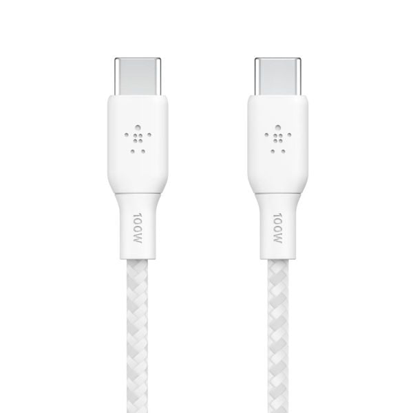  Cáp USB Type C - C, 2 mét, vỏ dù, công suất 100w, màu trắng Belkin 