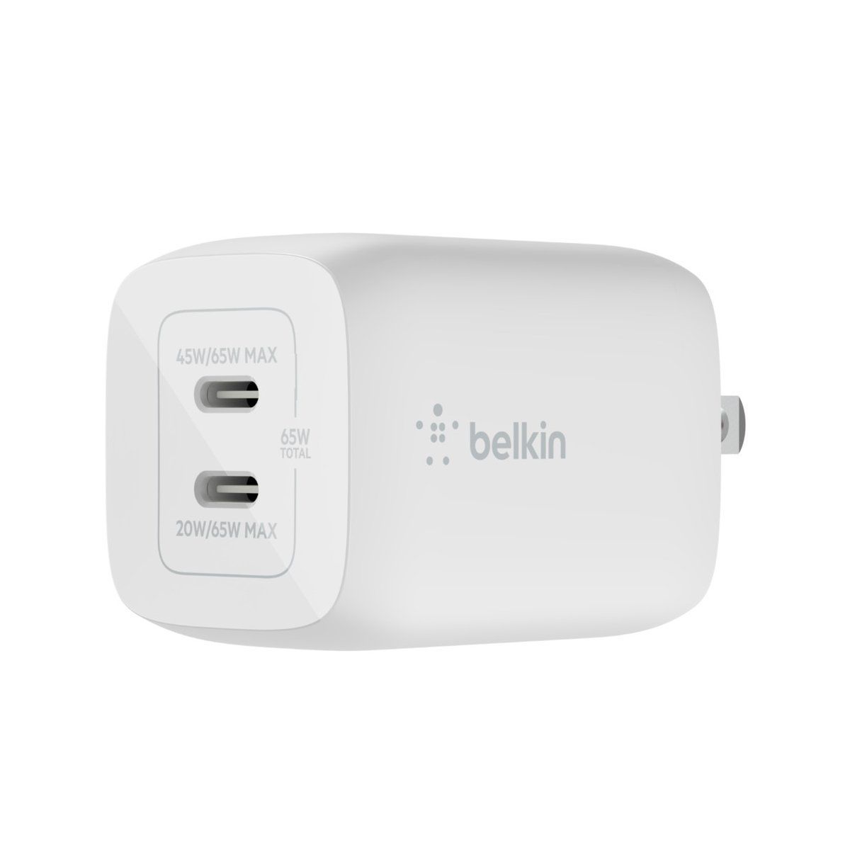 Bộ Sạc Nhanh Belkin 65W, 2 Cổng Usb - C, Pd 3.0 Pps Gan, Màu Trắng Belkin