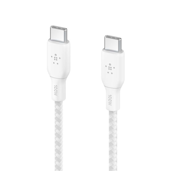  Cáp USB Type C - C, 2 mét, vỏ dù, công suất 100w, màu trắng Belkin 