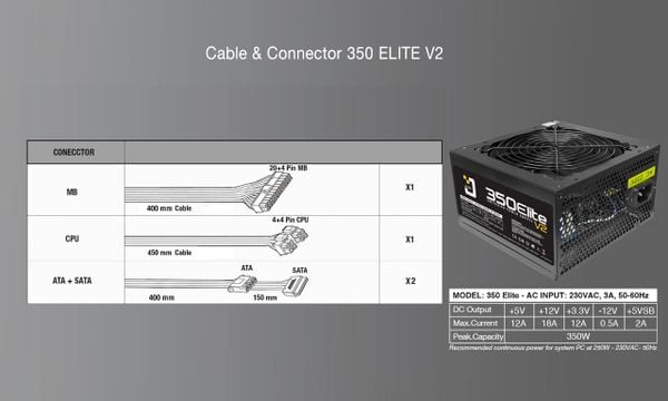  Nguồn máy tính Jetek Elite 350W V2 (350W) 