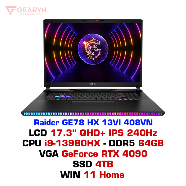 Laptop gaming MSI Raider GE78 HX 13VI 408VN