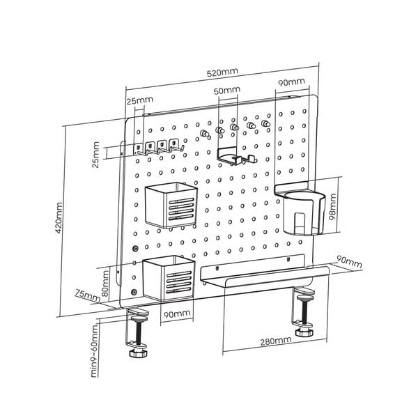  Bảng treo đồ Pegboard HyperWork PG-02 Đen 