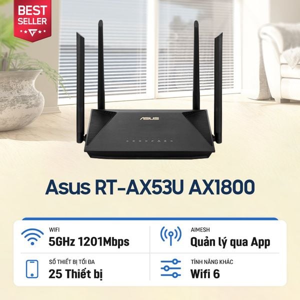  Bộ định tuyến WiFi 6 Asus RT-AX53U chuẩn AX1800 