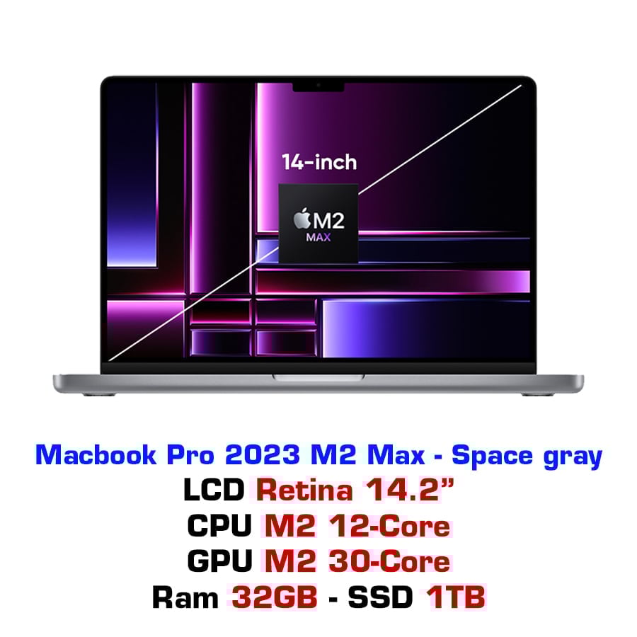 Macbook Pro 14 M2 Max 12CPU 30GPU 32GB 1TB Space Gray - MPHG3SA/A