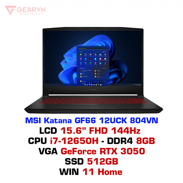 Laptop gaming MSI Katana GF66 12UCK 804VN