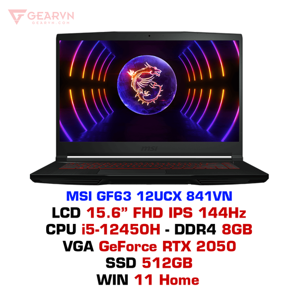  Laptop gaming MSI GF63 12UCX 841VN 