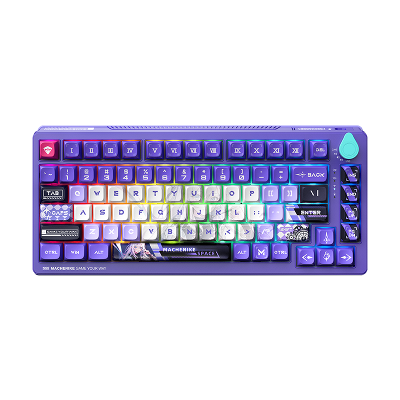 GEARVN - Bàn phím Machenike K600T-B82 White Purple Tri-Mode Green switch