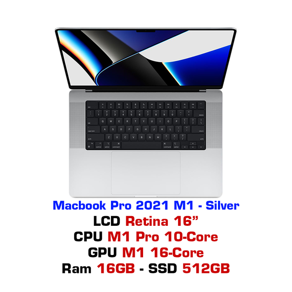  MacBook Pro 16“ M1 10CPU 16GPU 16GB 512GB Silver - MK1E3SA/A 