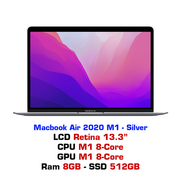  Macbook Air 13 2020 M1 8GPU 8GB 512GB MGNA3SA/A - Silver 